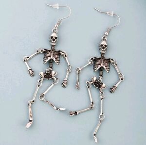 "Bones" Silver Color Antique Vintage Look Dangle Drop Skeleton Earrings New!